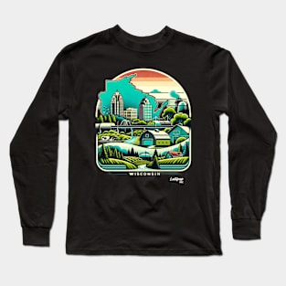Wisconsin's Heartland Harmony: Dairylands & Skylines - American Vintage Retro style USA State Long Sleeve T-Shirt